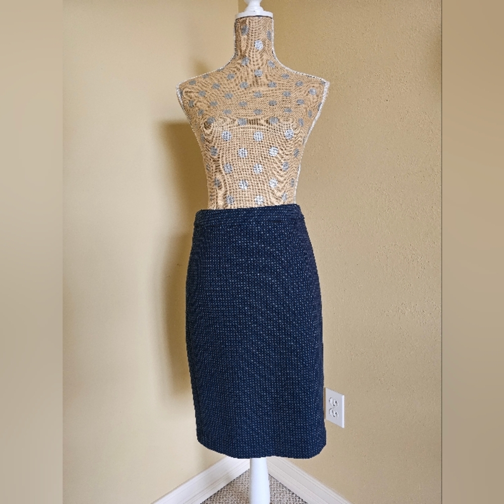Nanette Lepore Textured Navy Blue Pencil Skirt 4 Made In USA
